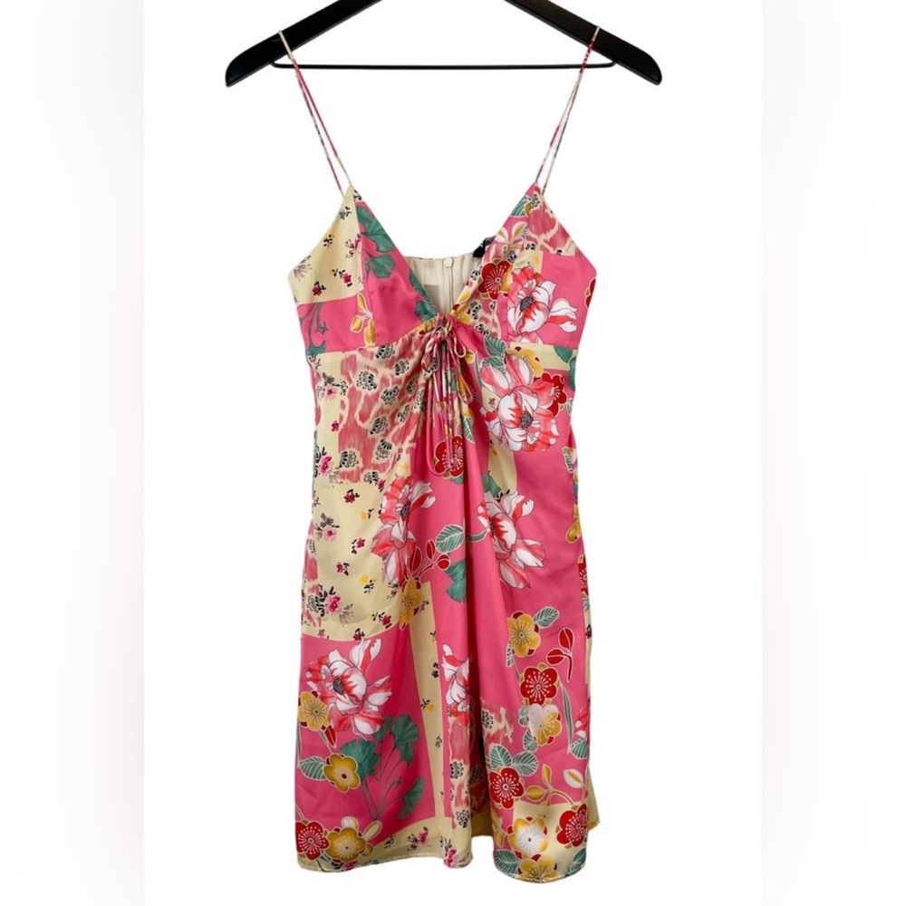 Zara (XS) Floral Mini Dress Pink Polyester - Picture 4 of 8